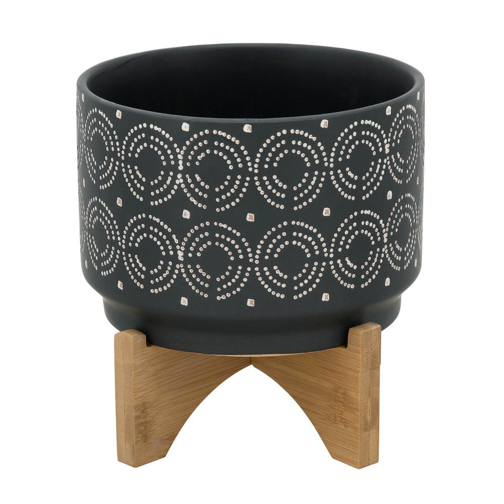 7" Swirl Planter On Stand, Black. Picture 1