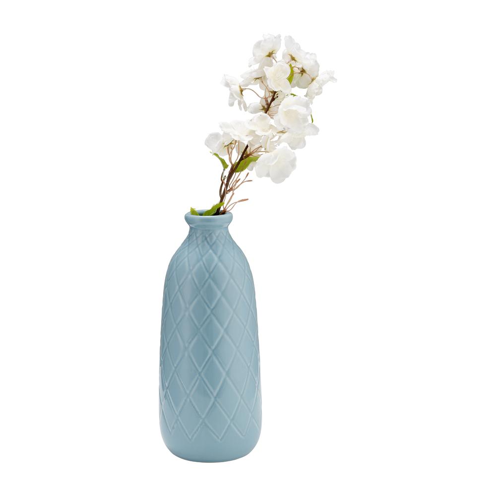 Cer, 12" Plaid Textured Vase, Cameo Blue. Picture 2