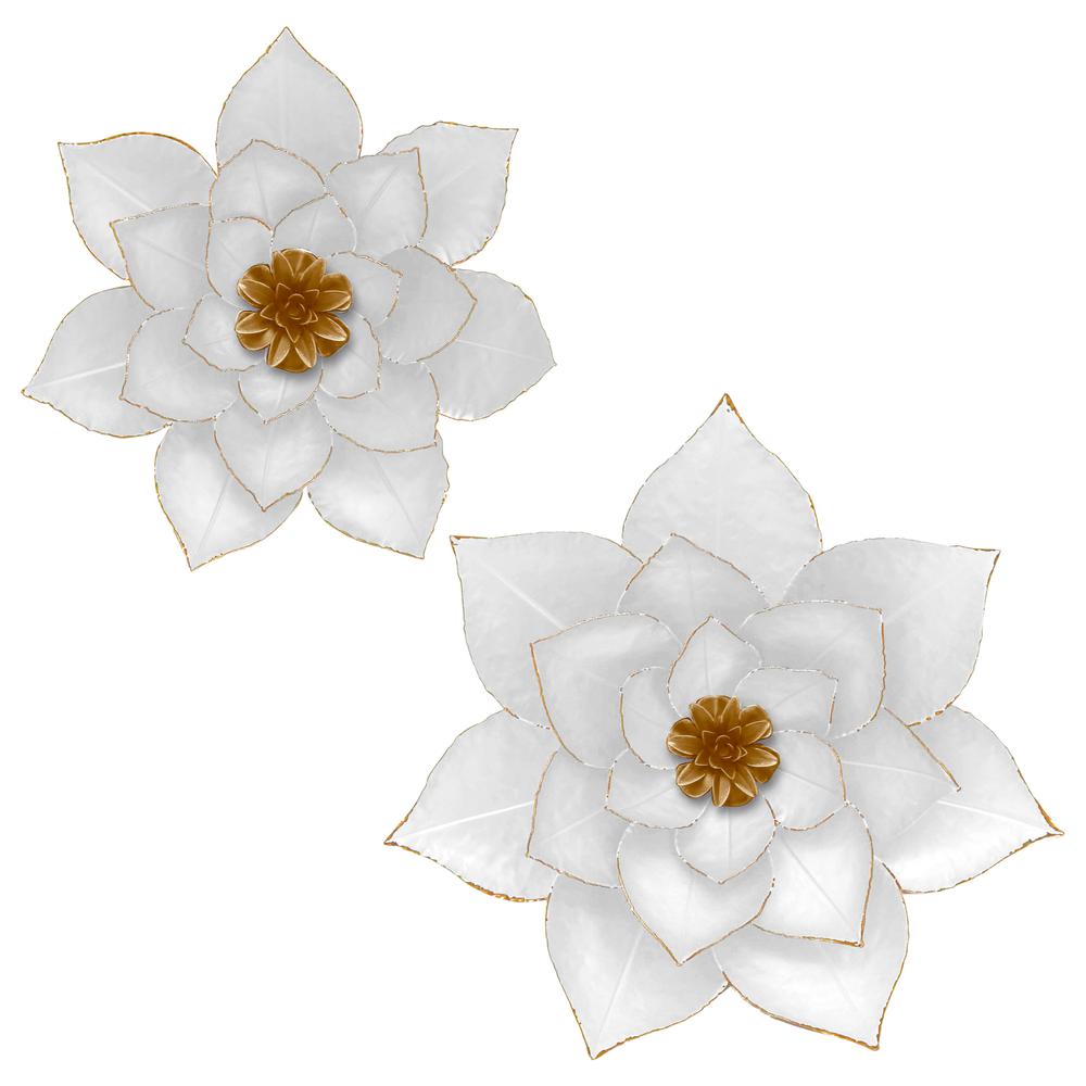 Metal 19" Lotus Wall Deco, White/gold. Picture 2