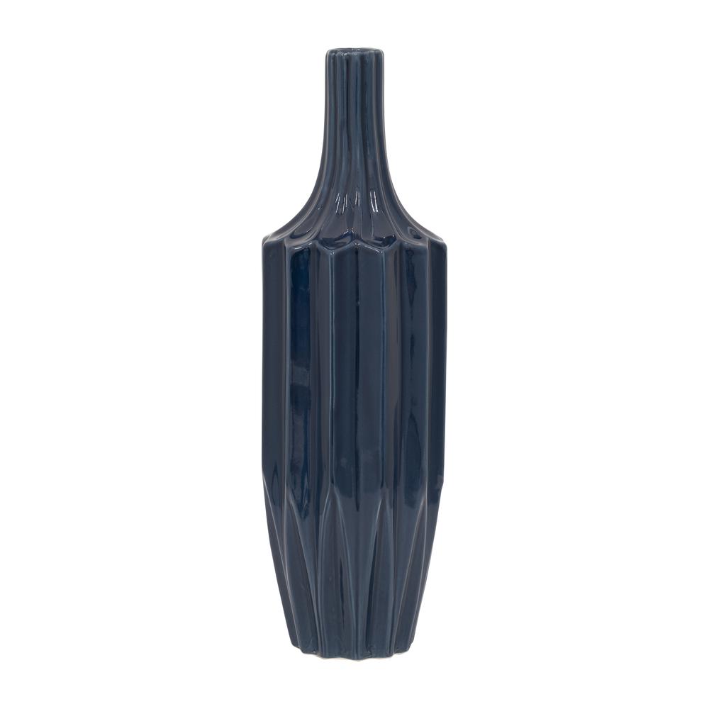 Cer, 16" Fluted Vase, Navy. Picture 2