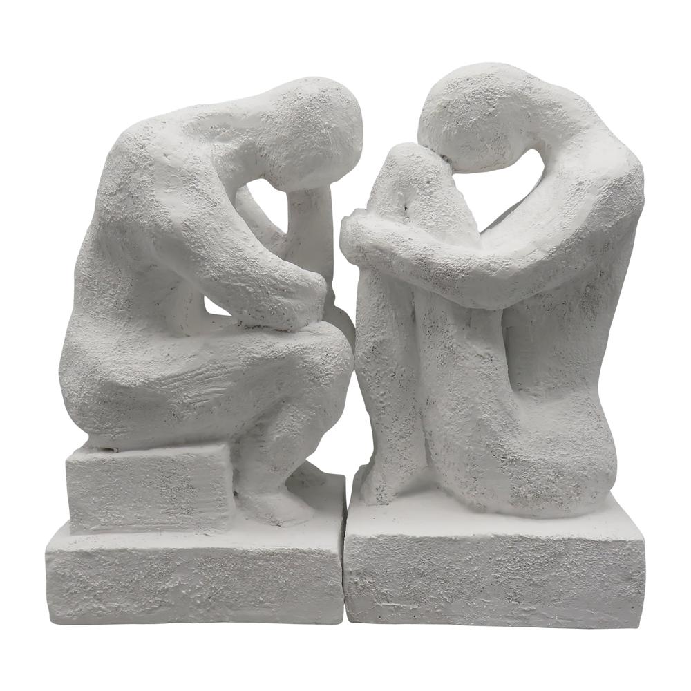 7" Thinking Man Bookends, White. Picture 1