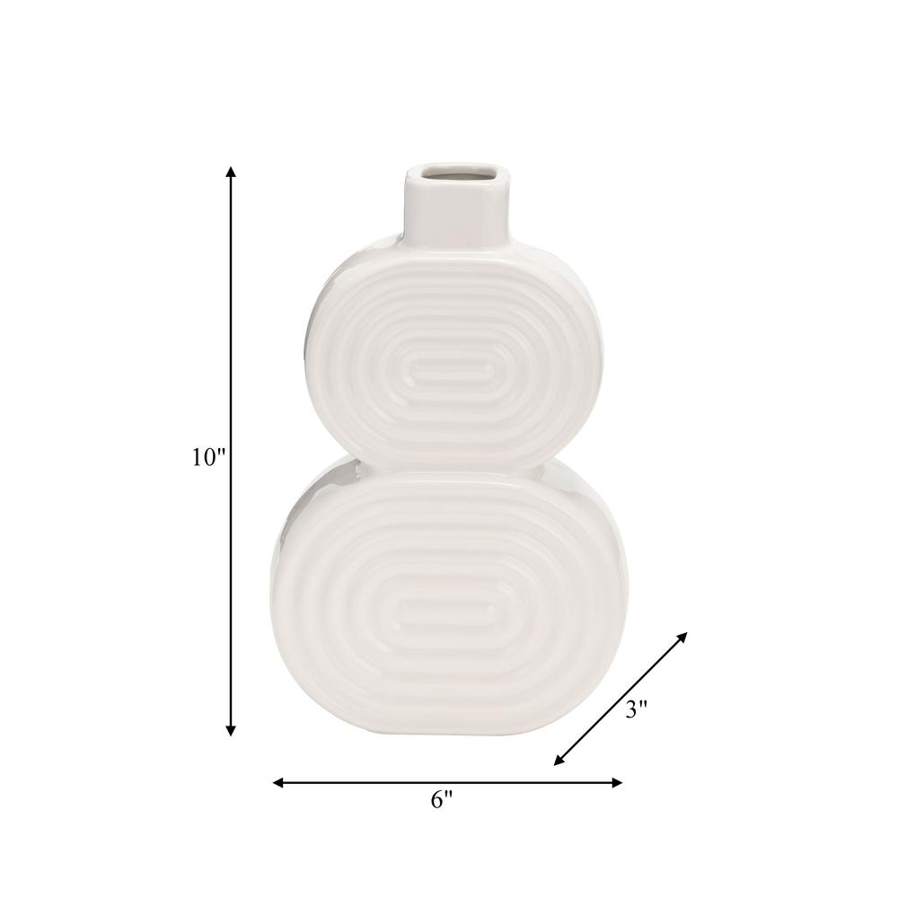 Cer, 10" Stacked Circles Vase, White. Picture 8
