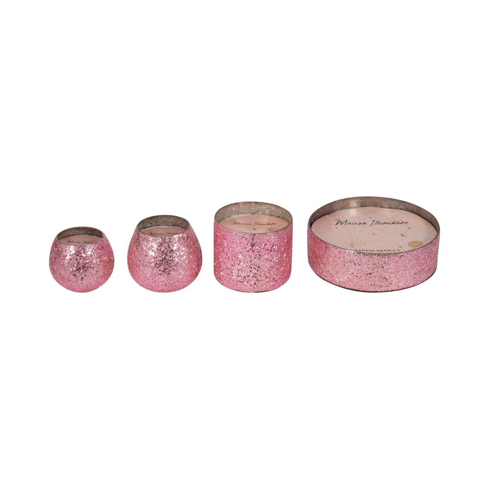 Glass, 5" 17 Oz Crackled Scented Candle, Pink. Picture 8