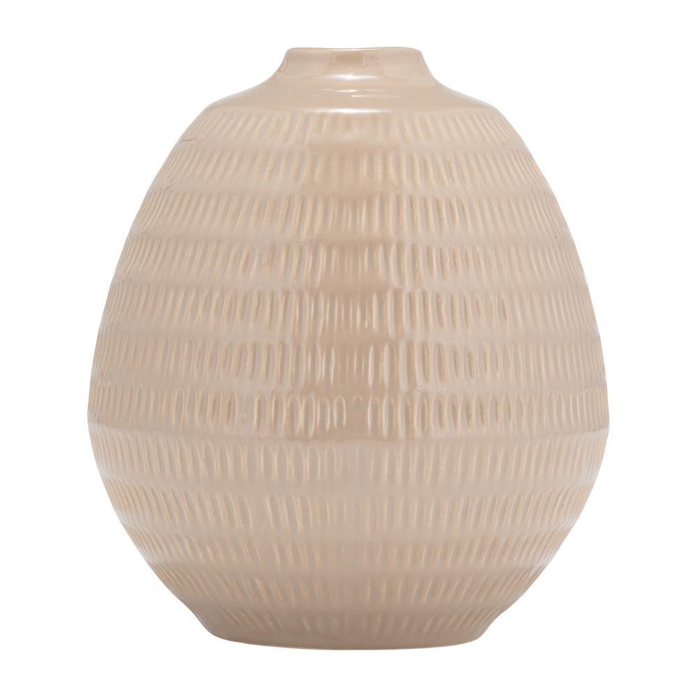 Cer,7",stripe Oval Vase,irish Cream. Picture 1