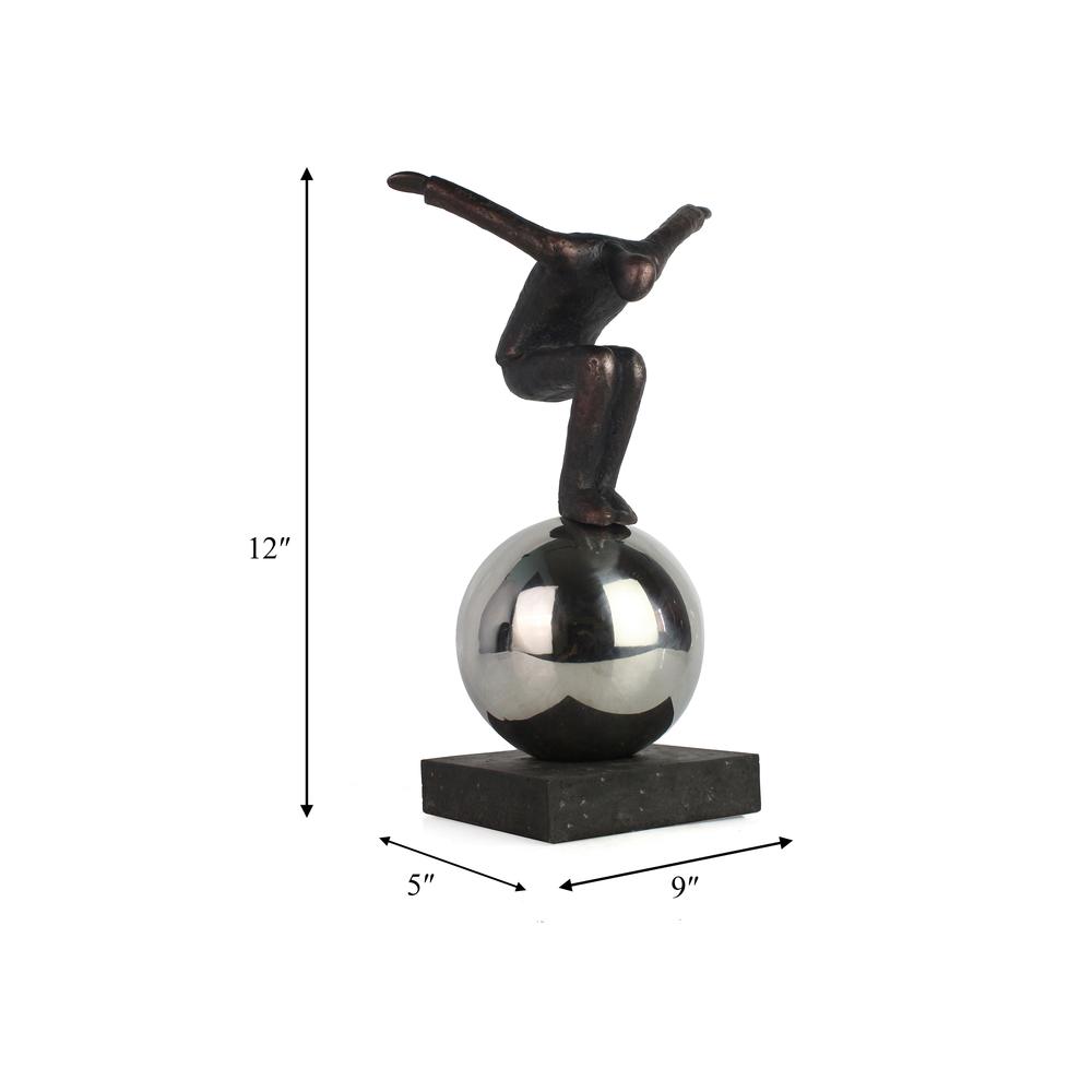 Metal 12" Balancing Man On Sphere, Bronze. Picture 3