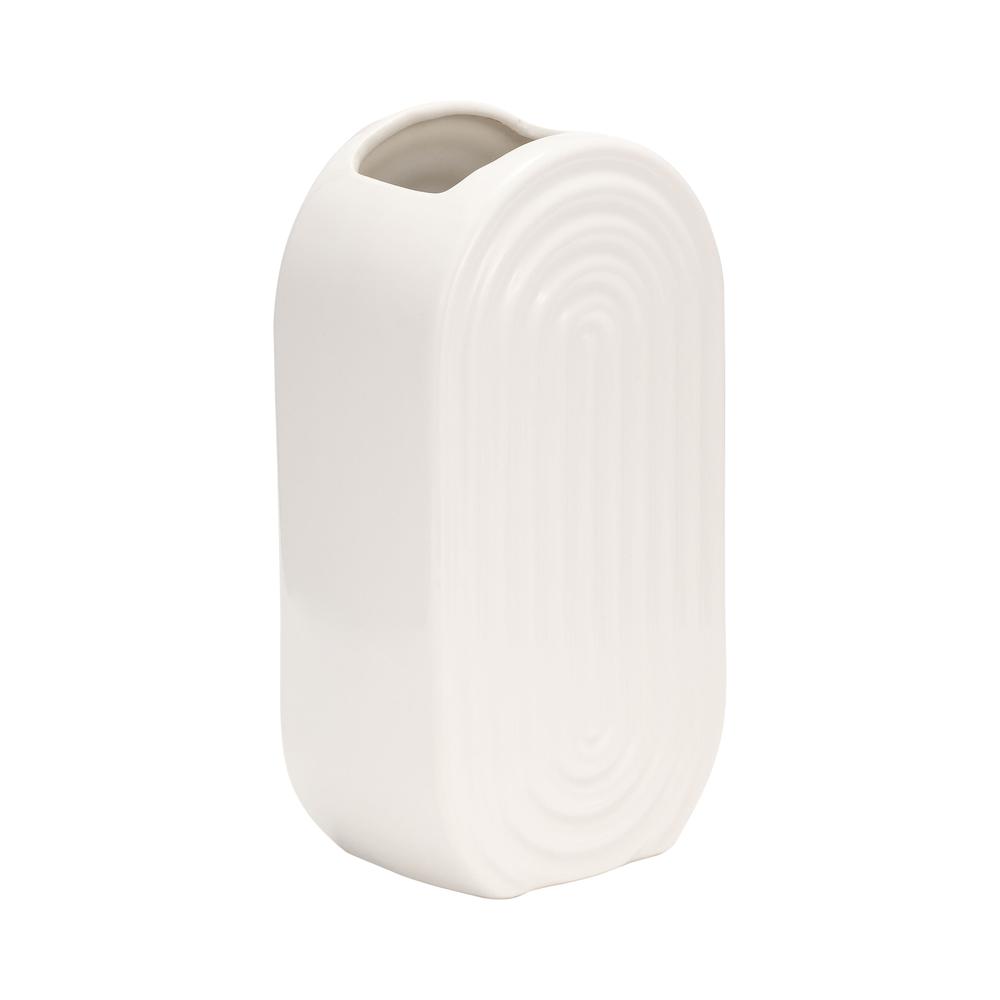Cer, 9" Oval Ridged Vase, White. Picture 2