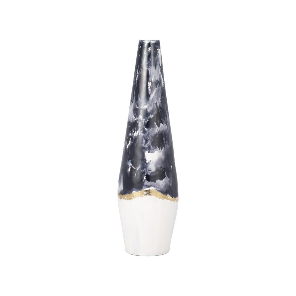 Metal, 20" Neptune Floor Vase, Ivory/navy. Picture 1
