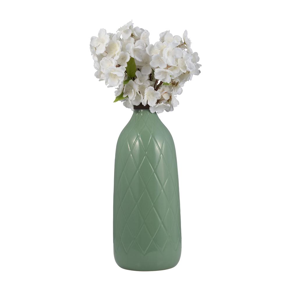 Cer, 16" Plaid Textured Vase, Dark Sage. Picture 3