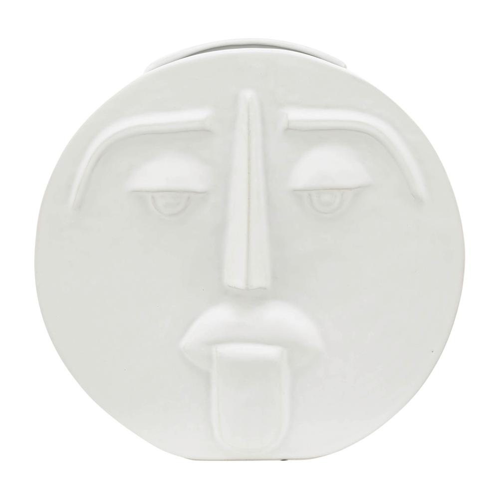 Cer, 10" Sad Face Vase, White. Picture 2
