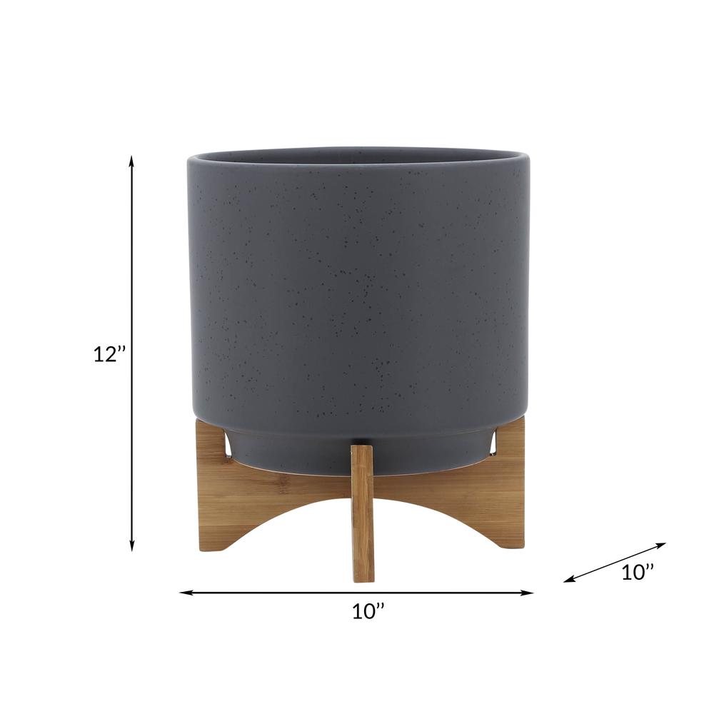 10" Planter W/ Wood Stand, Matte Gray. Picture 8
