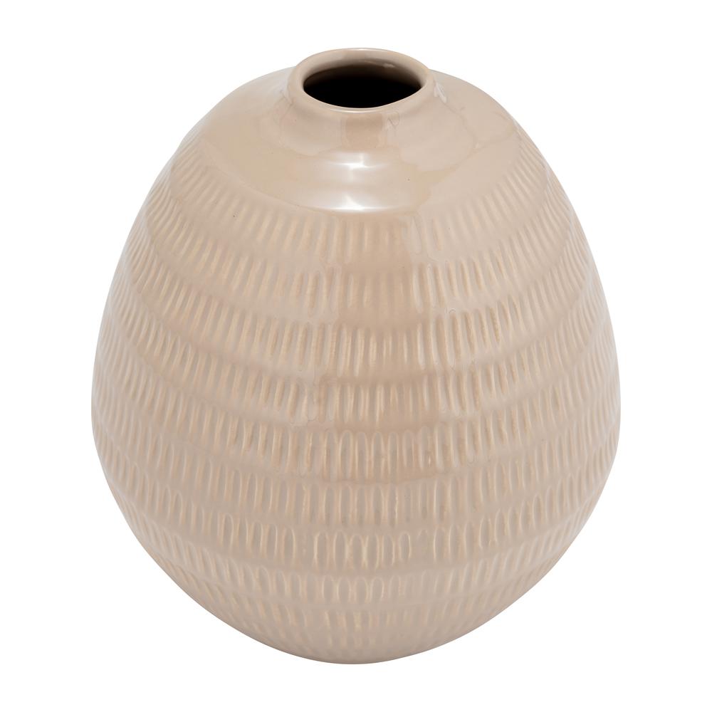 Cer,7",stripe Oval Vase,irish Cream. Picture 2