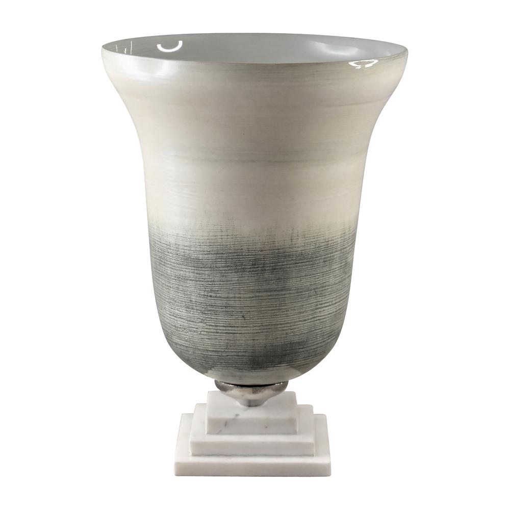 Glass, 14" Vase On Marble Base, Sage/ivory Kd. Picture 1