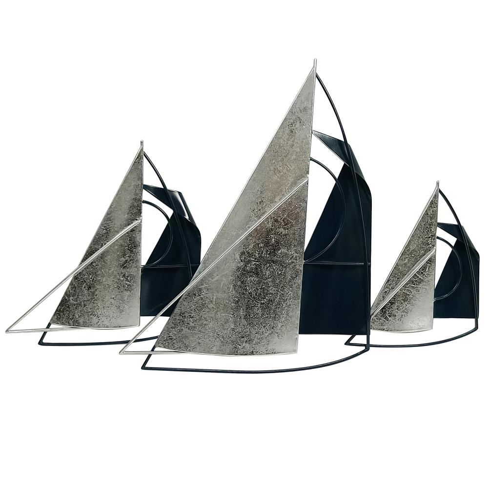 Metal, 26" Sailboats Wall Decor, Blue/silver. Picture 1