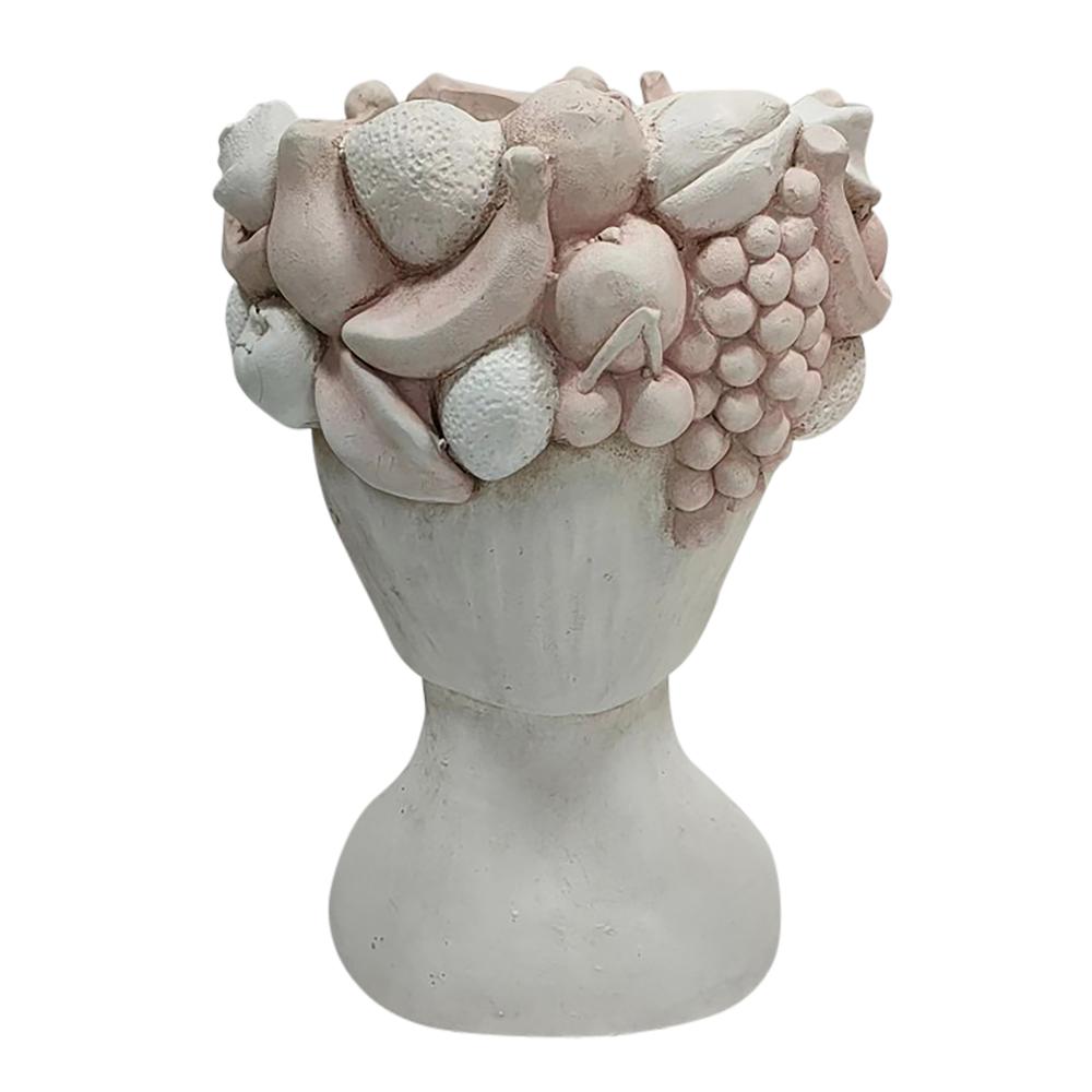 18" Lady With Flower Crown Planter, White/pink. Picture 2