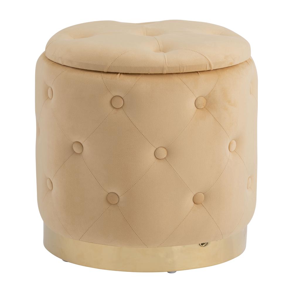 S/2 14/17"  Tufted Storage Ottoman, Nude. Picture 2