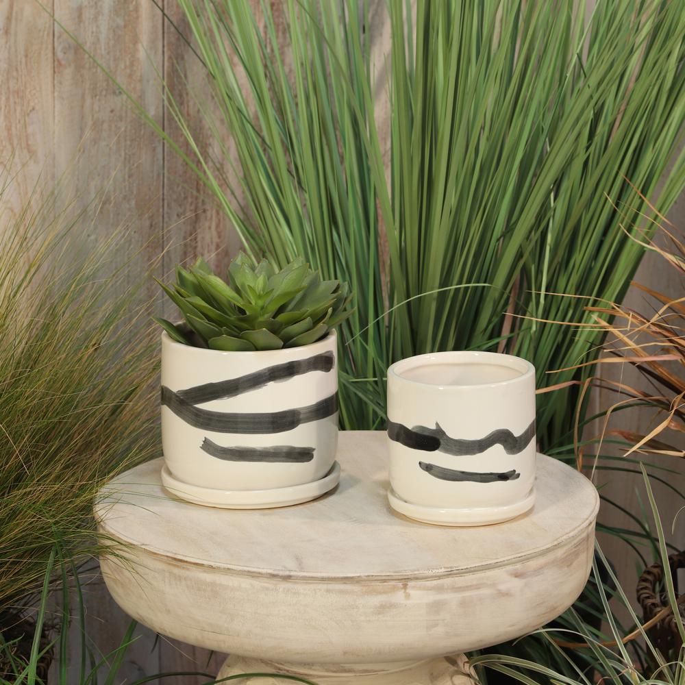 S/2 5/6" Painted Planters W/ Saucer, White. Picture 7