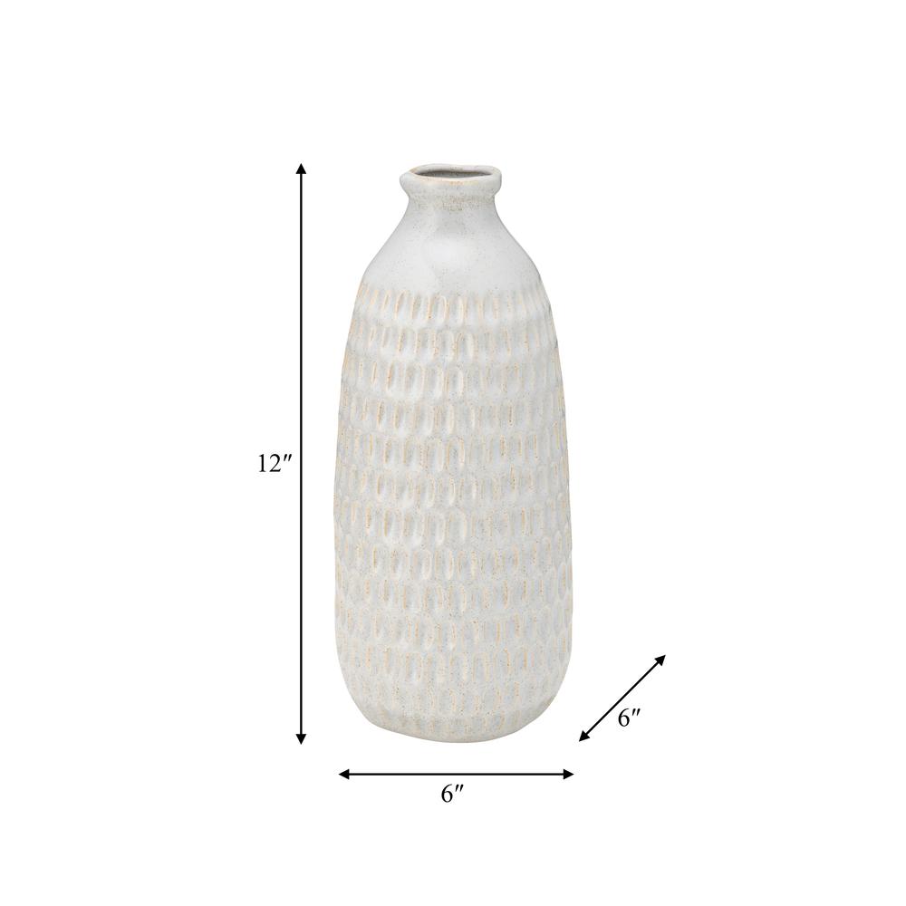 Cer, 12" Dimpled Vase, Oatmeal. Picture 9
