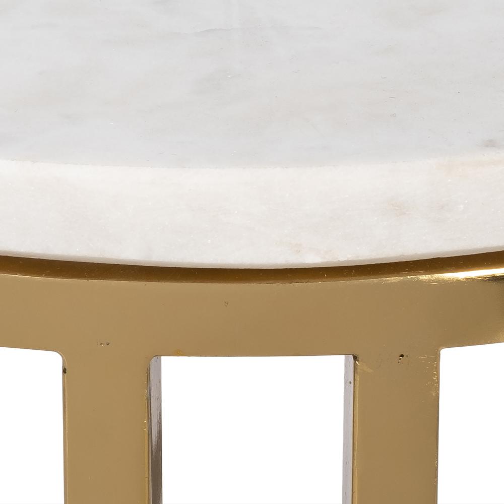 Metal/marble, 10"dx24"h Drink Table, White/gold. Picture 4