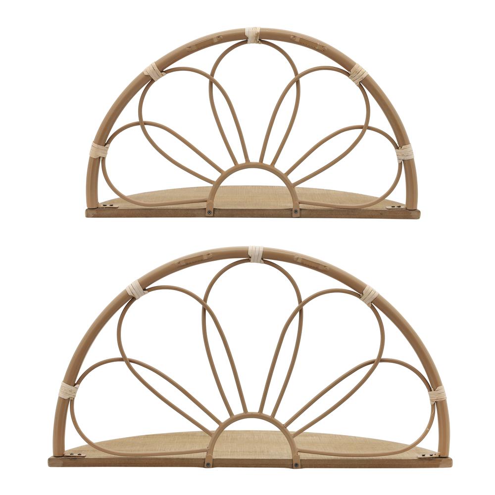 Metal, S/2 11/13" Arched Flower Wall Shelves,brown. Picture 4