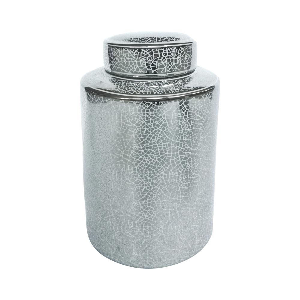 Ceramic 12" Jar, Crackle Silver. Picture 1