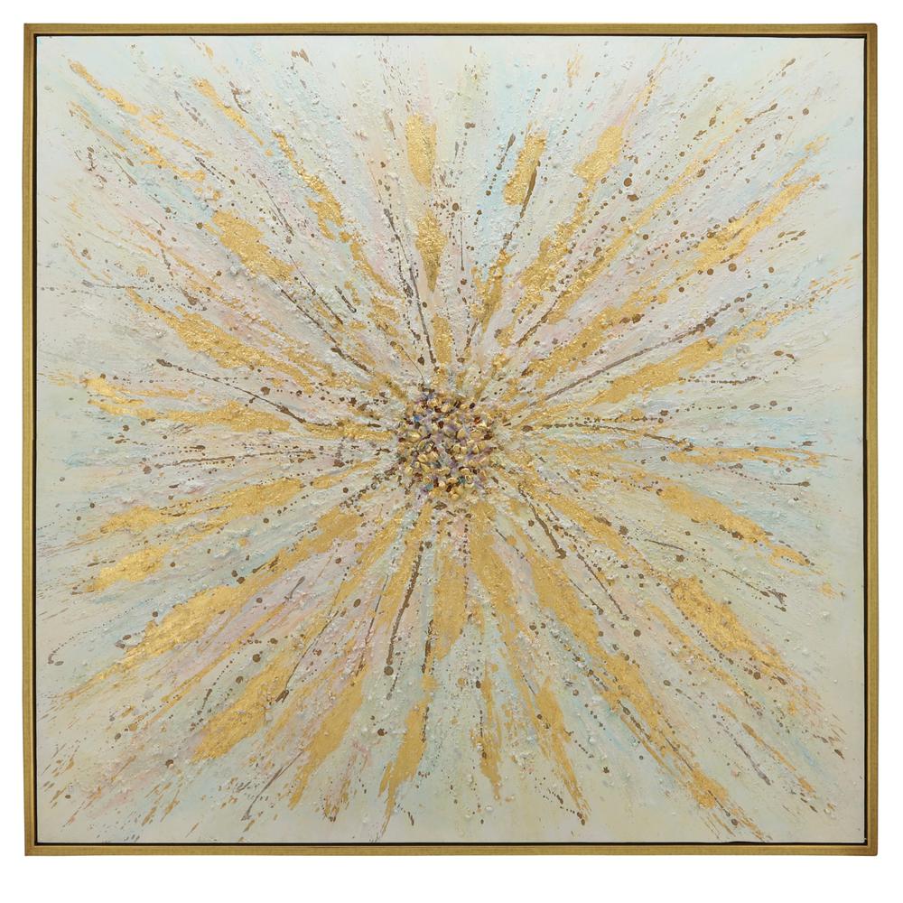 52x52 Gold Bursts Canvas On Gold Frame. Picture 1