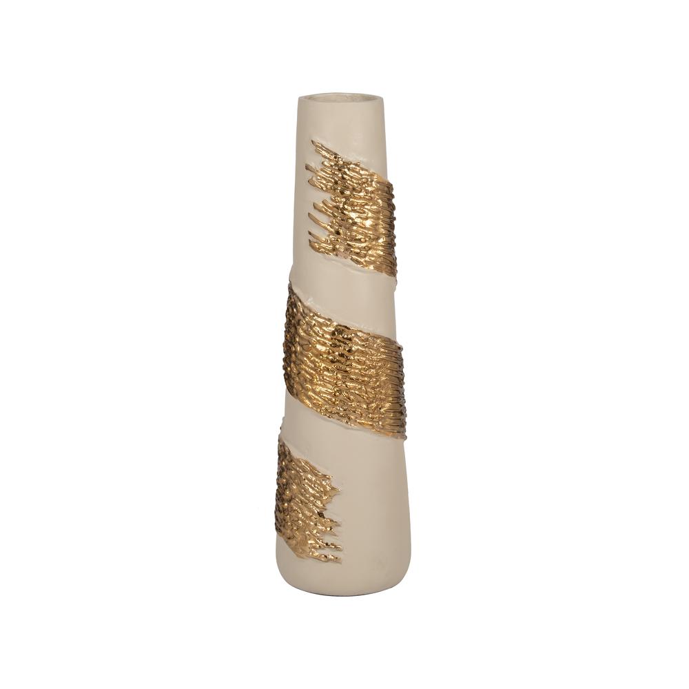 Glass, 18" Aluminum Wrapped Vase, White/gold. Picture 1