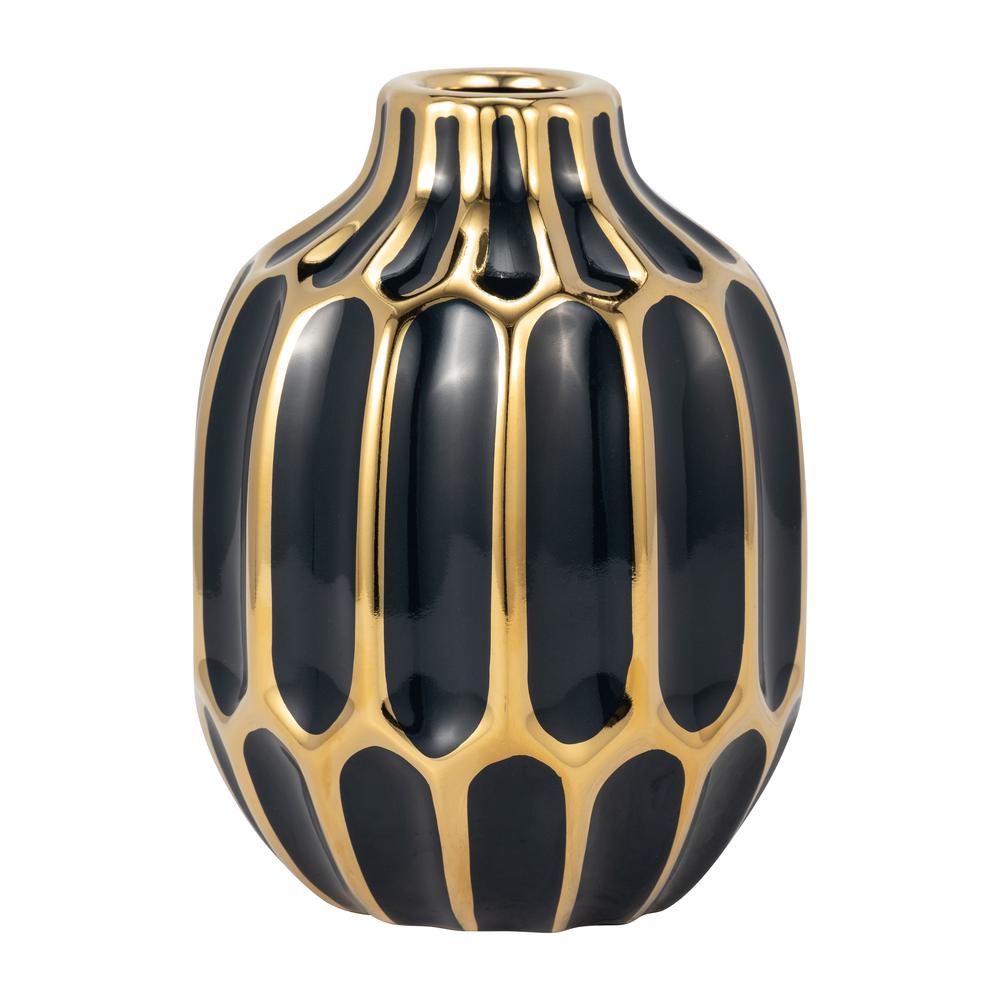 Ceramic Vase 8", Drk Navy/gold. Picture 2