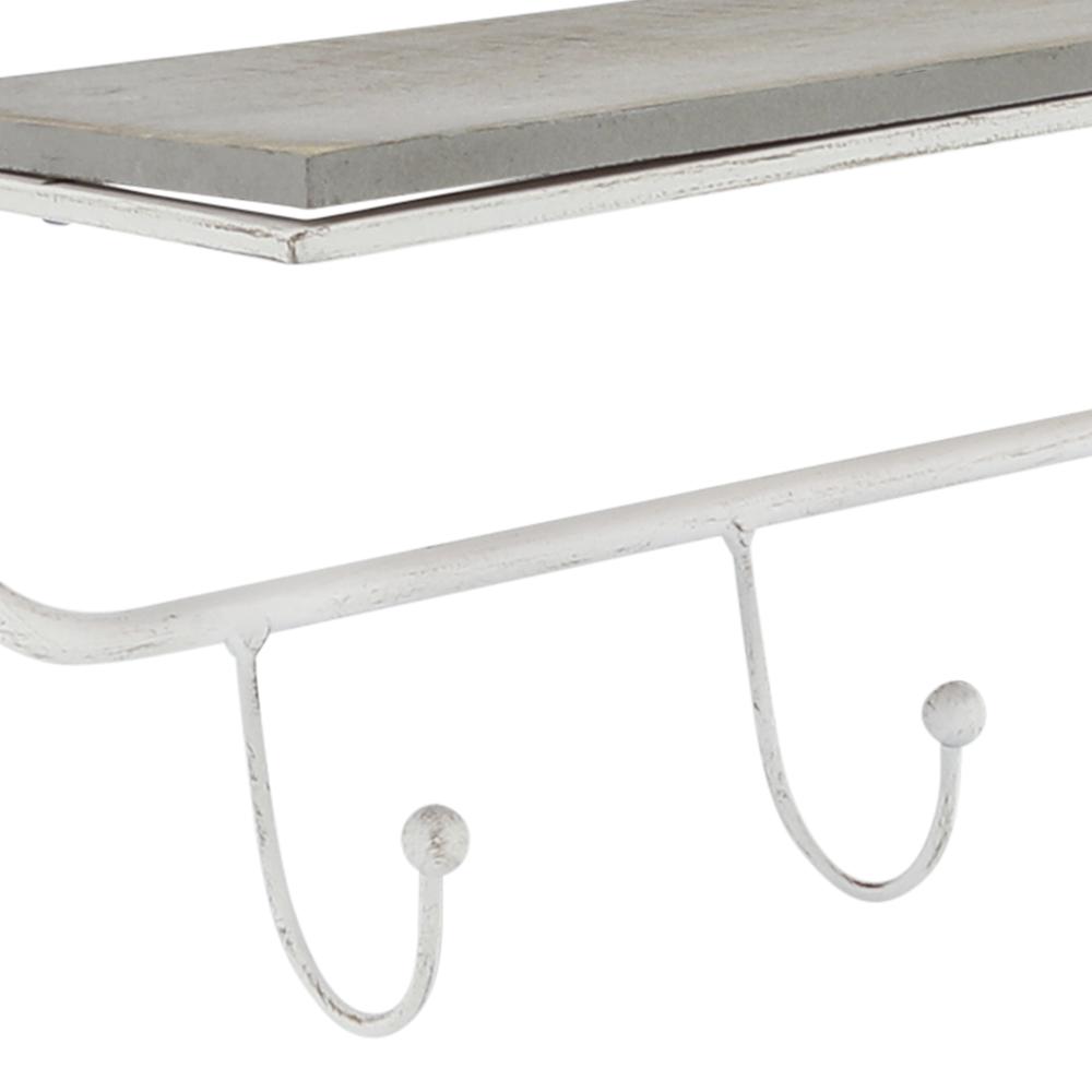 Metal/wood 20" 5  Hook Wall Shelf, White/gray. Picture 6