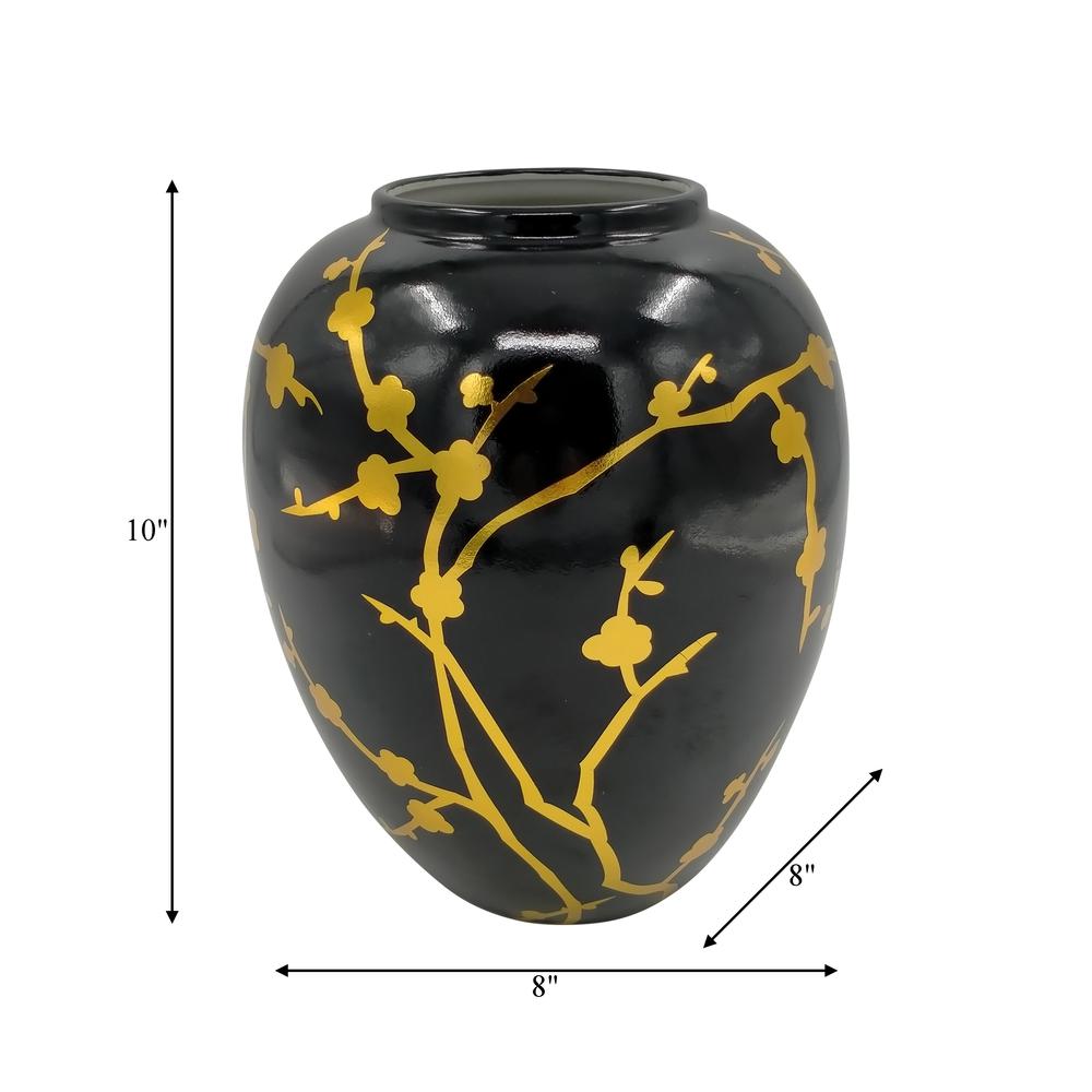 Cer 10"h, Jar W/ Gold Decal, Black. Picture 2