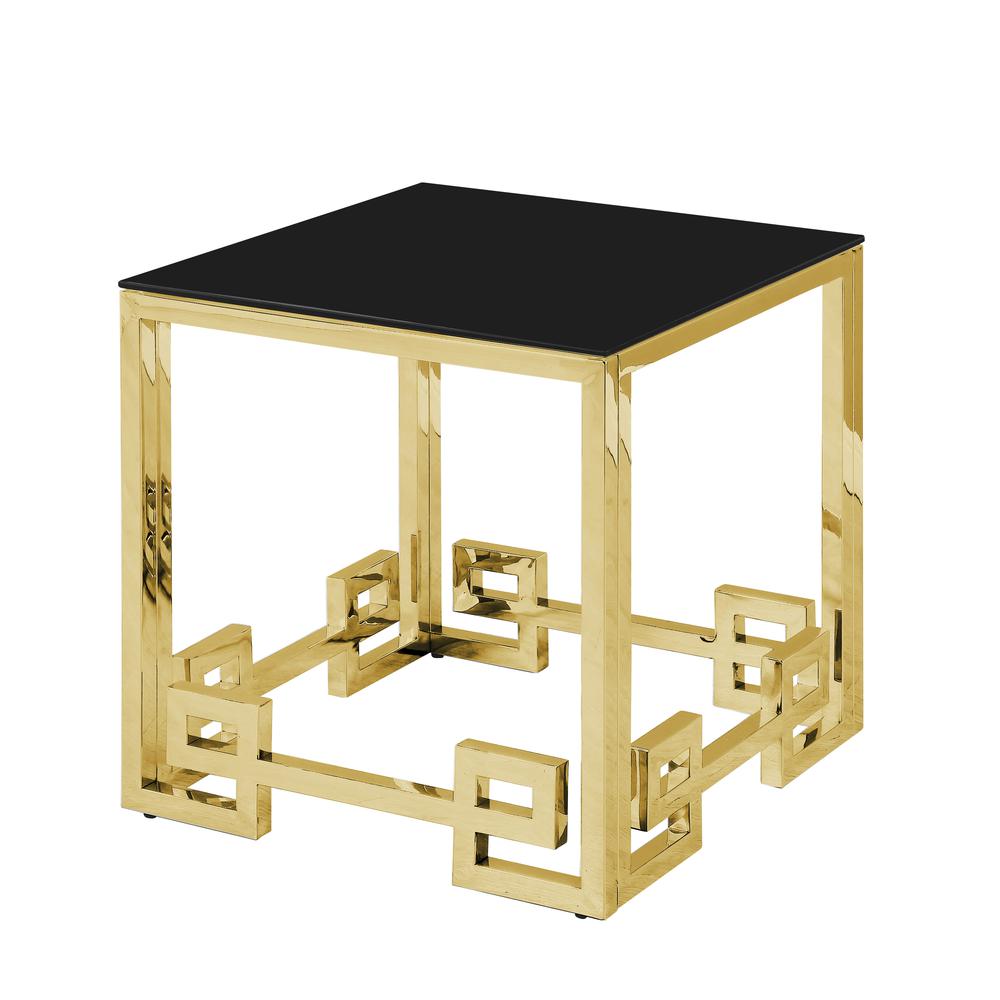 Stainless Steel End Table,gold/black Glass. Picture 1
