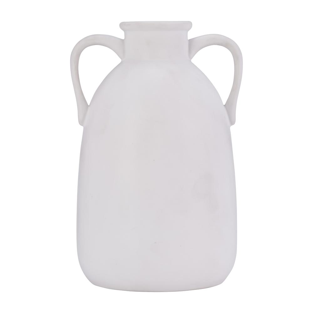 Cer, 10"h Eared Vase, White. Picture 1