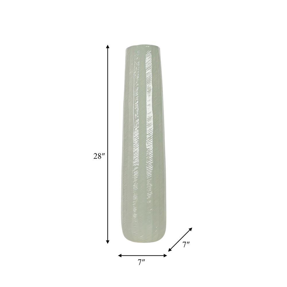 Cer, 28" Etched Lines Cylinder Vase, Cucumber. Picture 7