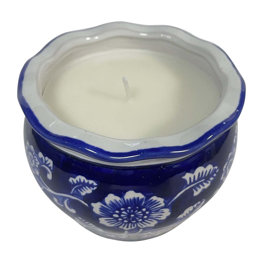 4", 7oz Round Chinoiserie Candle , Blue/white. Picture 2