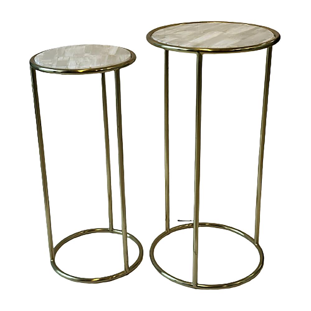 S/2 22/24" Selenite Accent Tables, White/gold. Picture 1