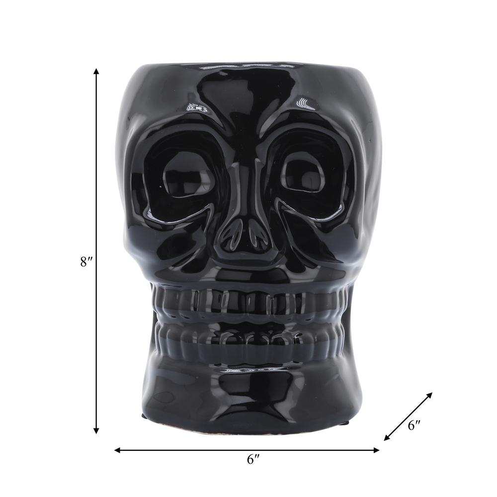 Cer, 6" Skull Vase, Black. Picture 6
