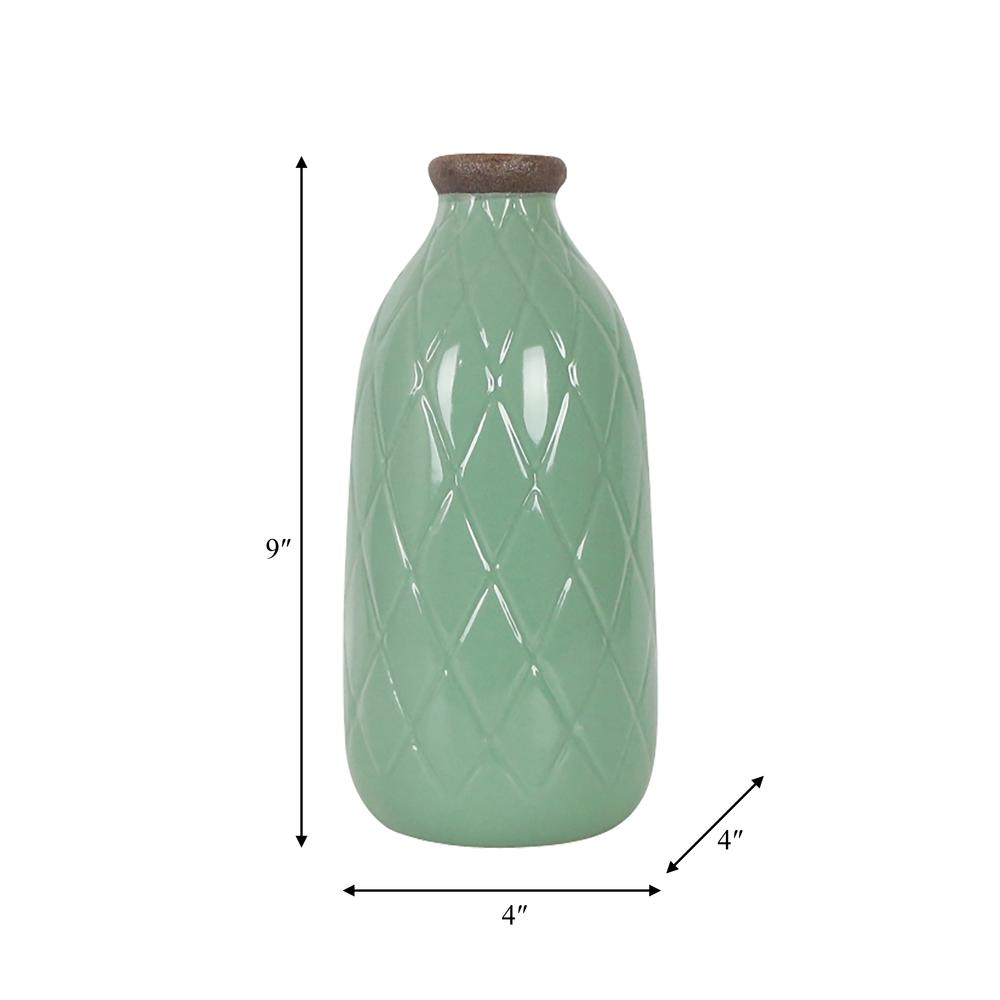 Cer, 9" Plaid Textured Vase, Dark Sage. Picture 9