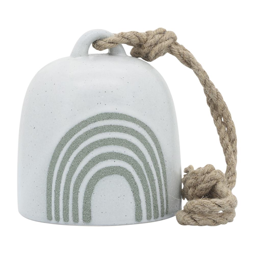 Cer, 4" Hanging Bell Rainbow, White/green. Picture 2