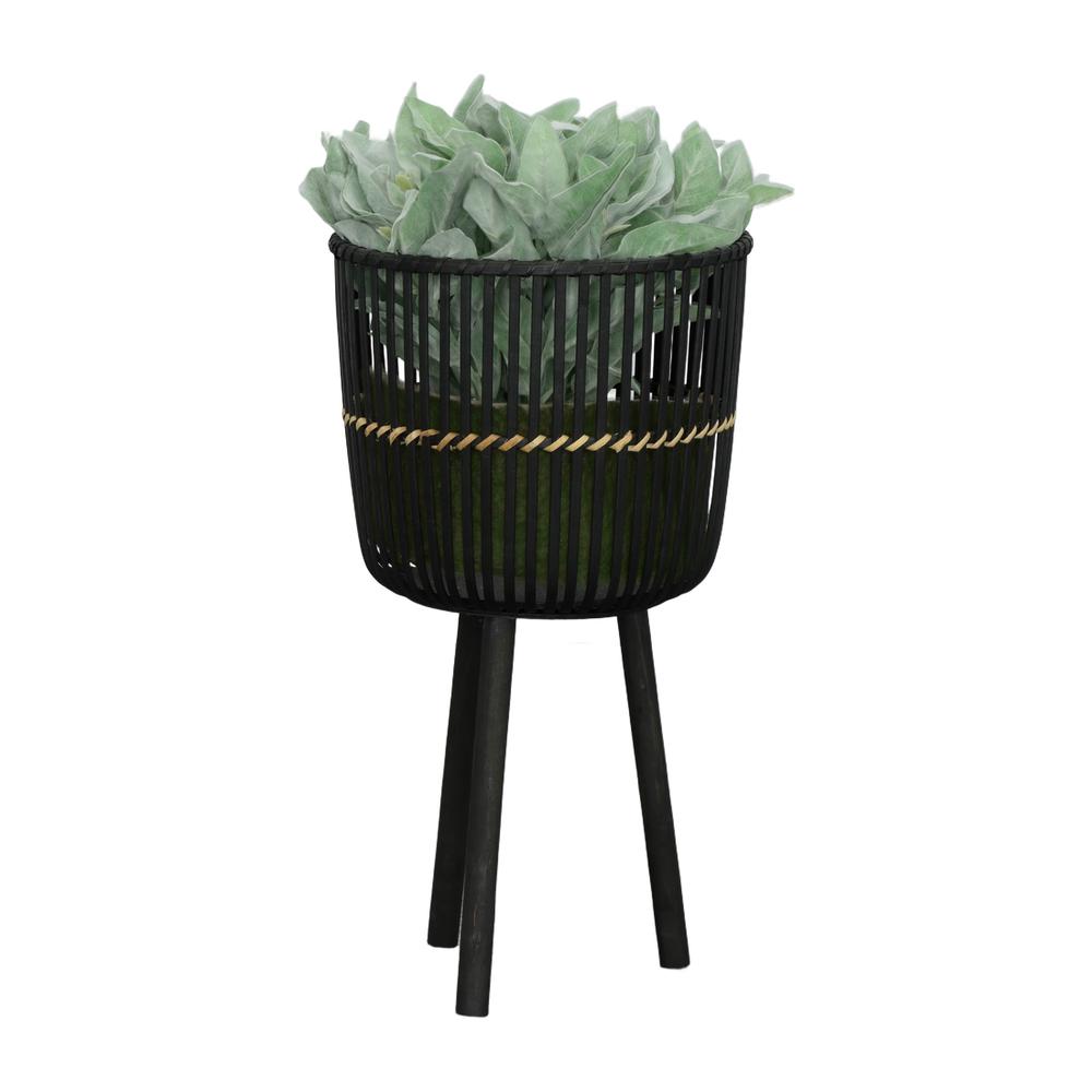 S/3 Bamboo Footed Planters 11/13/15", Black. Picture 2