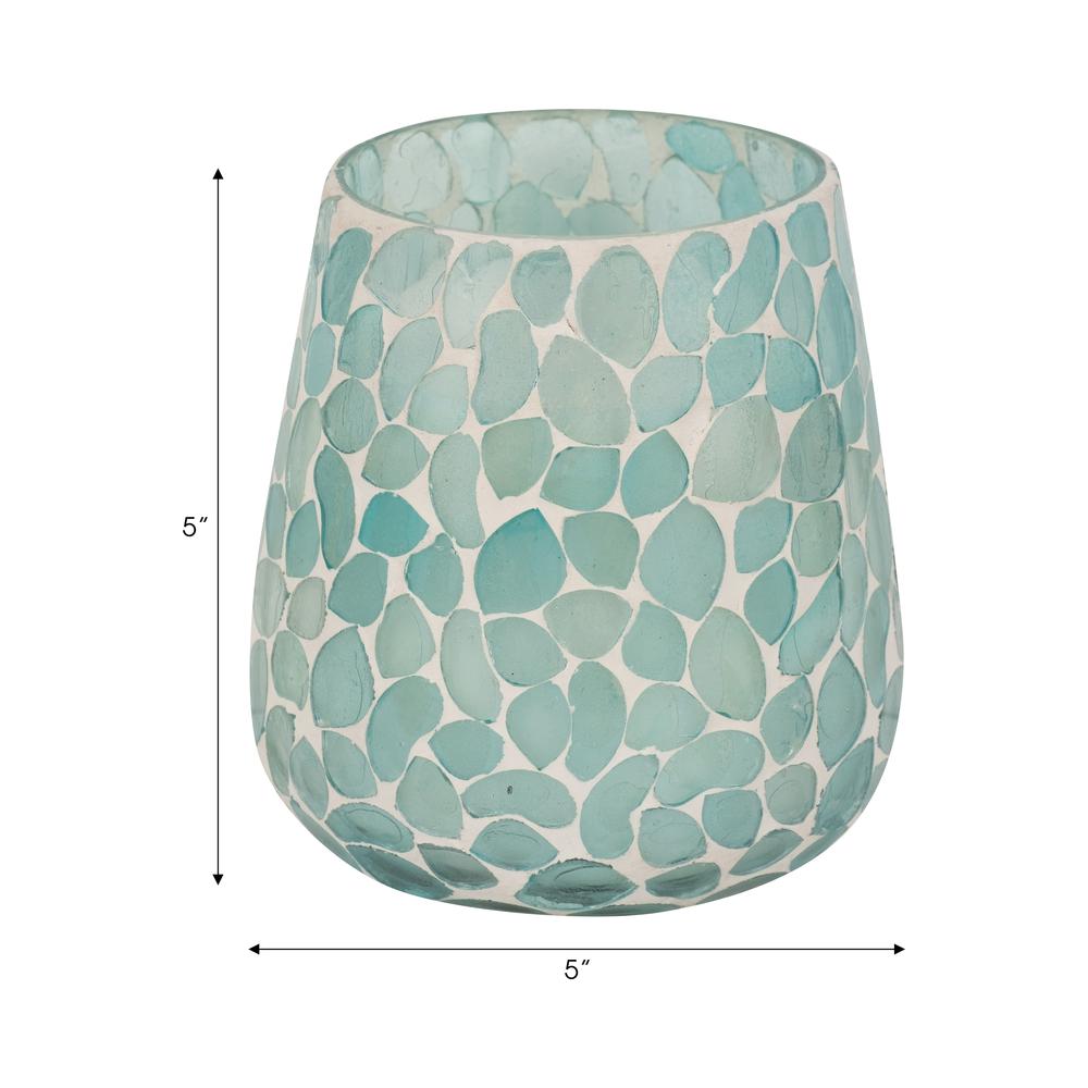 Glass, 5" 18 Oz Mosaic Scented Candle, Light Blue. Picture 9