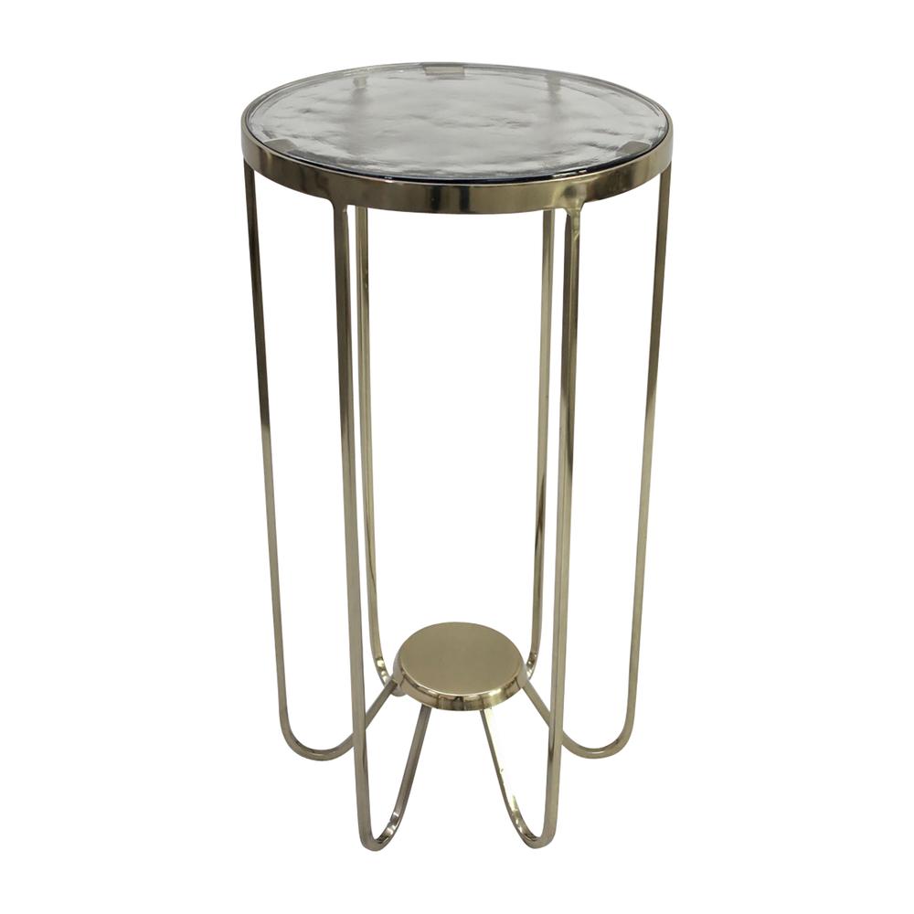 Metal, 22" Side Table Glass Top, Gold. Picture 1