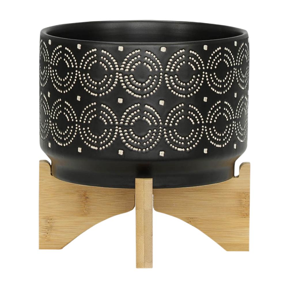 7" Swirl Planter On Stand, Black. Picture 3