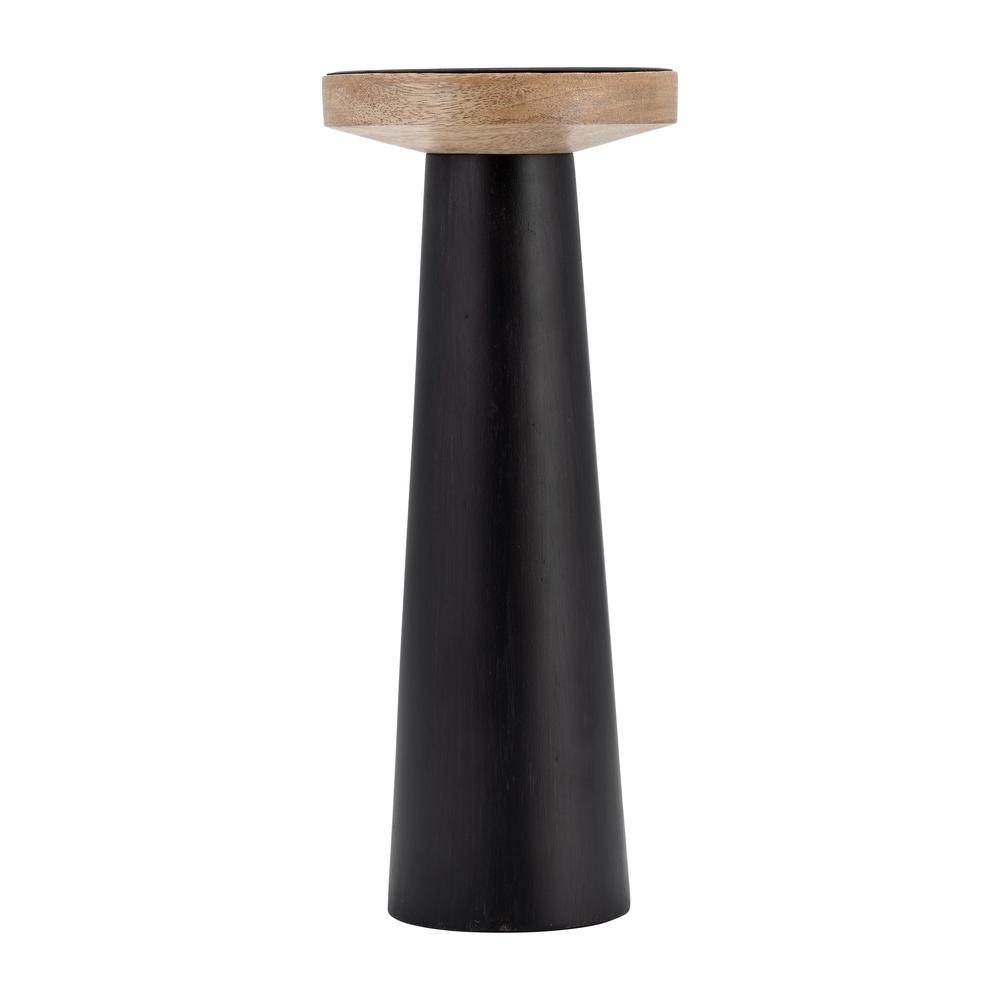 Wood, 12" Flat Candle Holder Stand, Black/natural. Picture 2