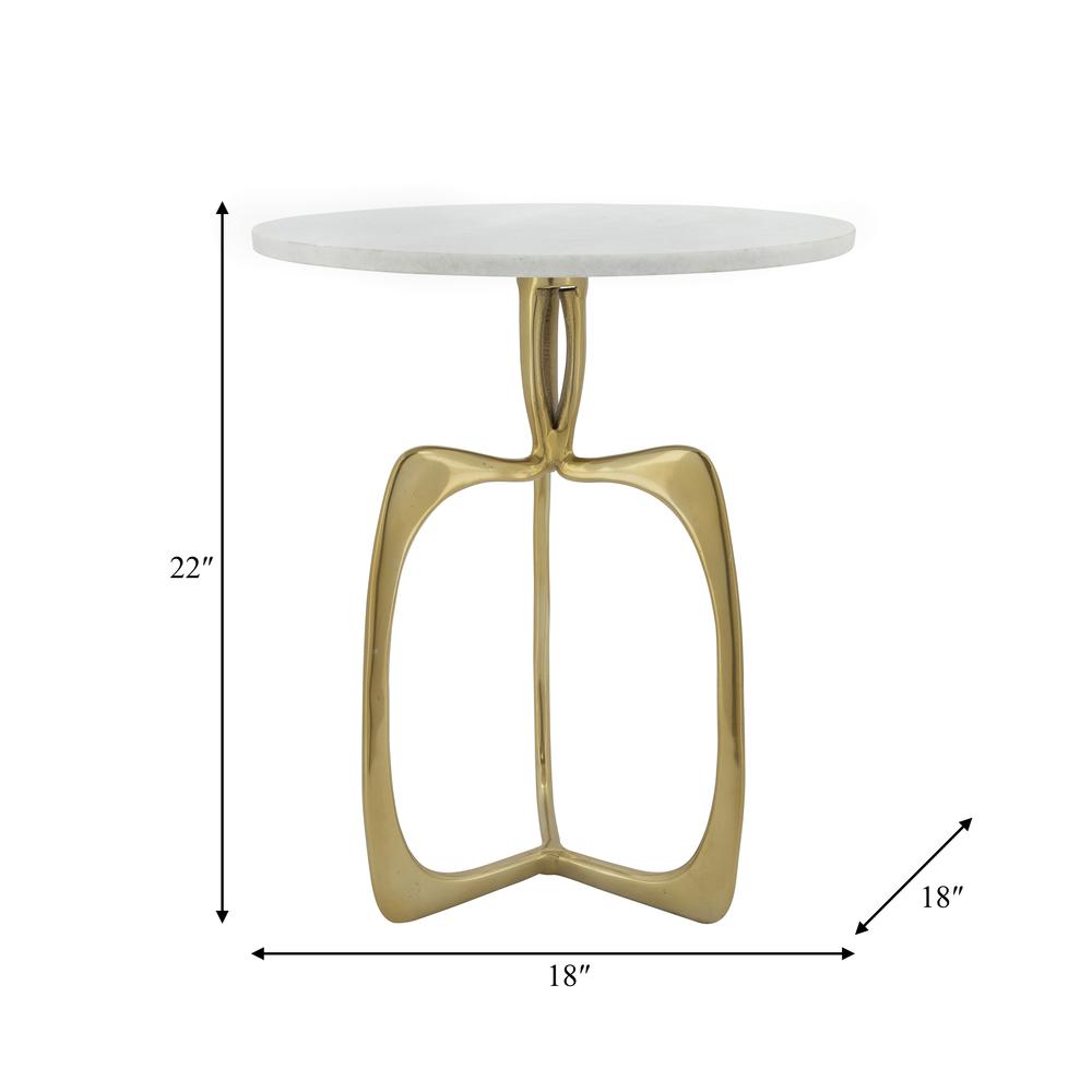Metal 22" Accent Table W/ White Marble, Gold  Kd. Picture 4