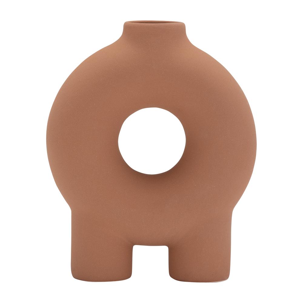 Cer,7",donut Footed Vase,terracotta. Picture 1