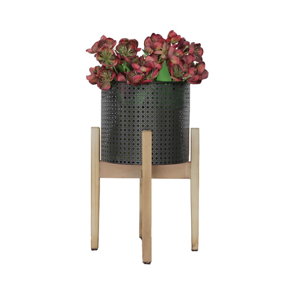 S/3 Metal Mesh Planter On Stand 8/9/11", Black. Picture 3