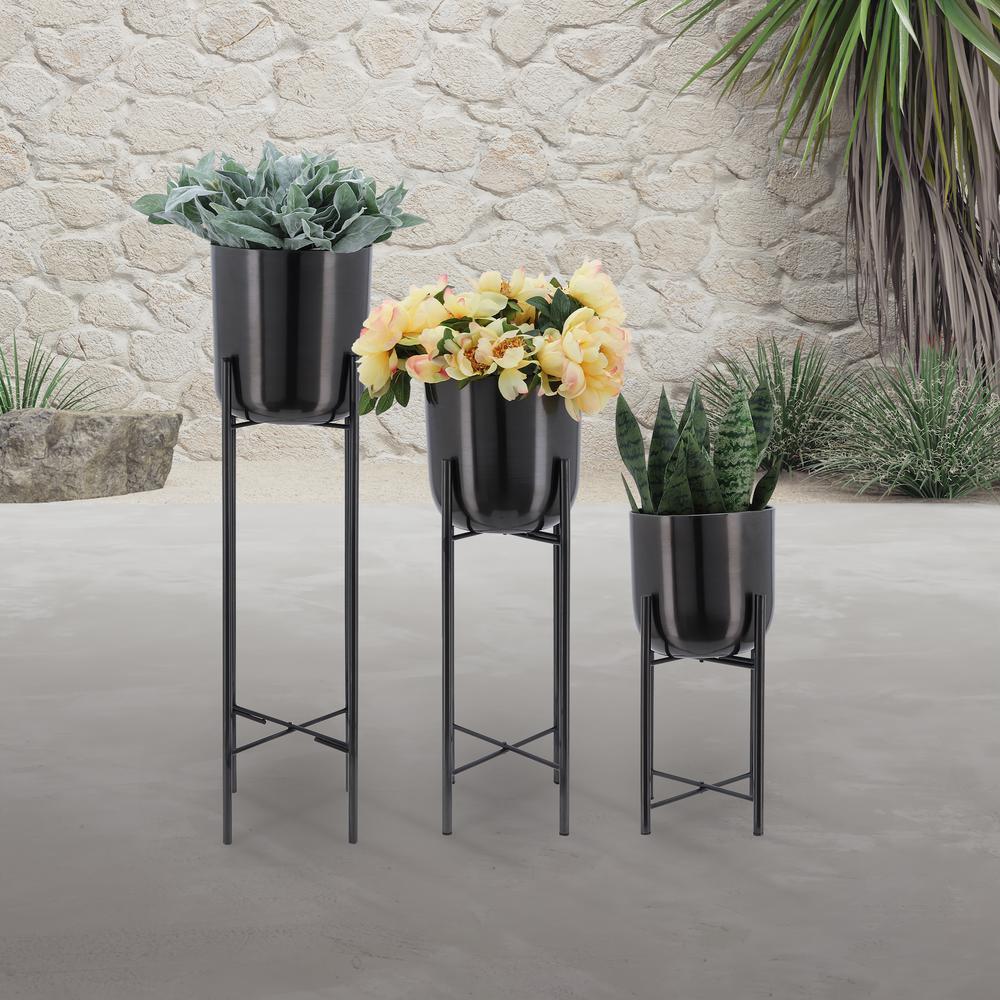 S/3 Metal Planters On Stand 40/30/20"h, Gunmetal. Picture 9