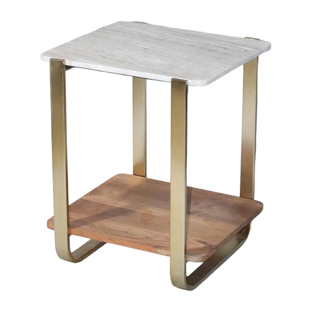 21" Marble Top Side Table, Gold. Picture 1