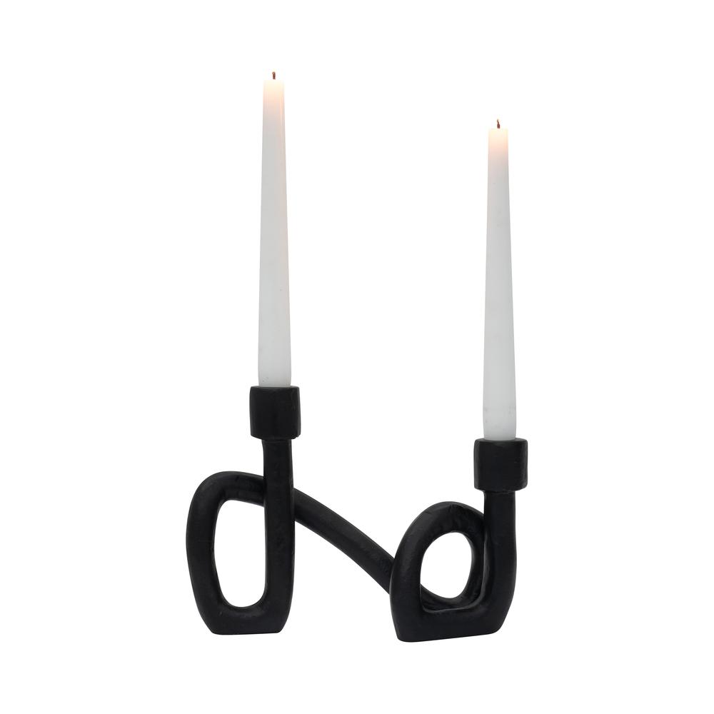 9" Swirled 2 Taper Candleholder, Black. Picture 2