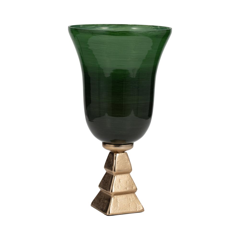 Glass, 15" 5th Ave Vase On Stand, Green/gold. Picture 2