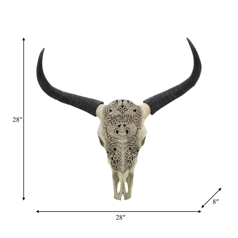 Resin, 28" Bull Skull Wall Accent, Ivory/black Kd. Picture 6